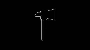 White line Firefighter axe icon isolated on black background. Fire axe. 4K Video motion graphic animation.