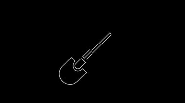 White line Fire shovel icon isolated on black background. Fire protection equipment. Equipment for firefighter. 4K Video motion graphic animation.