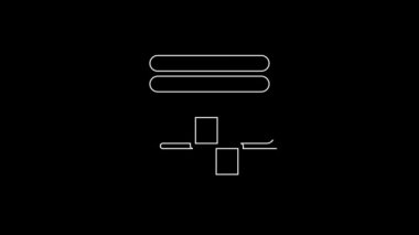 Beyaz çizgi havlu yığını simgesi siyah arkaplanda izole edildi. 4K Video hareketli grafik canlandırması.