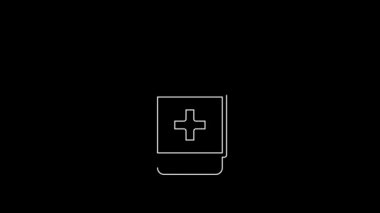 White line Hand sanitizer bottle icon isolated on black background. Disinfection concept. Washing gel. Alcohol bottle for hygiene. 4K Video motion graphic animation.