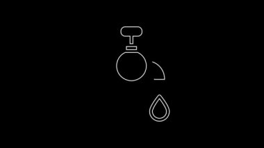 Beyaz çizgi su musluğu simgesi siyah arkaplanda izole edildi. 4K Video hareketli grafik canlandırması.