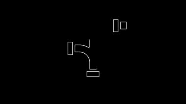 Beyaz çizgi sanayi metalik boru ikonu siyah arka planda izole edildi. Tesisat boru hattının farklı şekillerde parçaları. 4K Video hareketli grafik canlandırması.