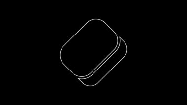 White line Sponge with bubbles icon isolated on black background. Wisp of bast for washing dishes. Cleaning service logo. 4K Video motion graphic animation.