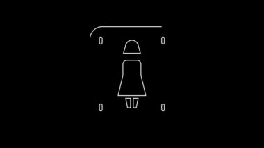 White line Female toilet icon isolated on black background. WC sign. Washroom. 4K Video motion graphic animation.