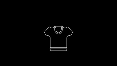 Siyah arkaplanda beyaz çizgi kurutma simgesi izole edildi. Temiz gömlek. Çamaşırları çamaşır mandallarıyla iple yıka. Kıyafet bakımı ve düzenlilik. 4K Video hareketli grafik canlandırması.