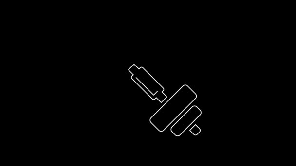 Λευκή Γραμμή Εικονίδιο Dumbbell Απομονώνεται Μαύρο Φόντο Μυϊκή Ανύψωση Εικονίδιο — Αρχείο Βίντεο