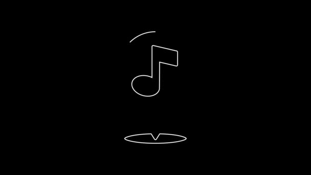White Line Location Music Note Icon Isolated Black Background Музыка — стоковое видео