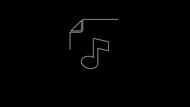 White Line Music Book Note Icon Isolated Black Background Music — 图库视频影像