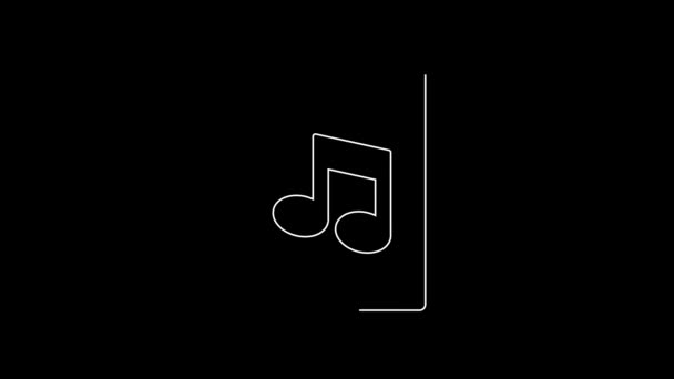 White Line Music Book Note Icon Isolated Black Background Music — Stockvideo