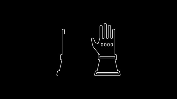 White Line Firefighter Gloves Icon Isolated Black Background Protect Gloves — Stock videók