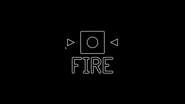 White Line Fire Alarm System Icon Isolated Black Background Pull — Stockvideo