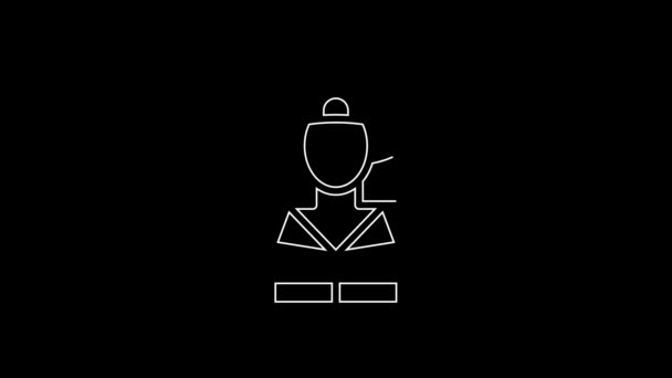 White Line Firefighter Icon Isolated Black Background Video Motion Graphic — Wideo stockowe