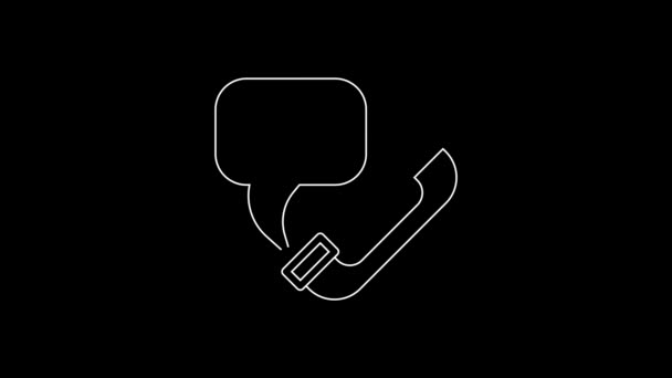 White Line Telephone Emergency Call 911 Icon Isolated Black Background — Vídeo de Stock
