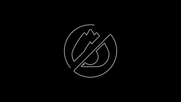 White Line Fire Icon Isolated Black Background Fire Prohibition Forbidden — Wideo stockowe