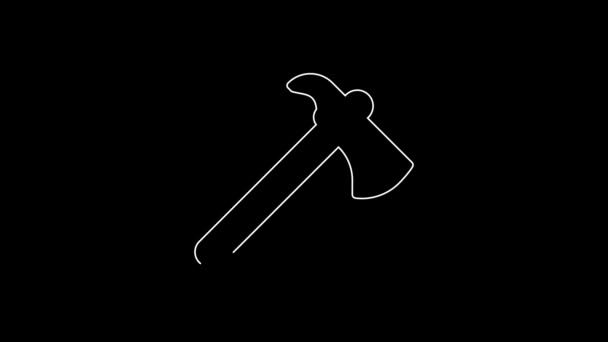 White Line Firefighter Axe Icon Isolated Black Background Fire Axe — Wideo stockowe