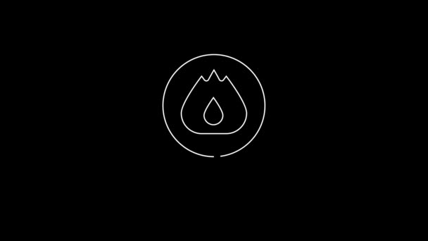 White Line Map Pointer Fire Flame Icon Isolated Black Background — Vídeo de Stock