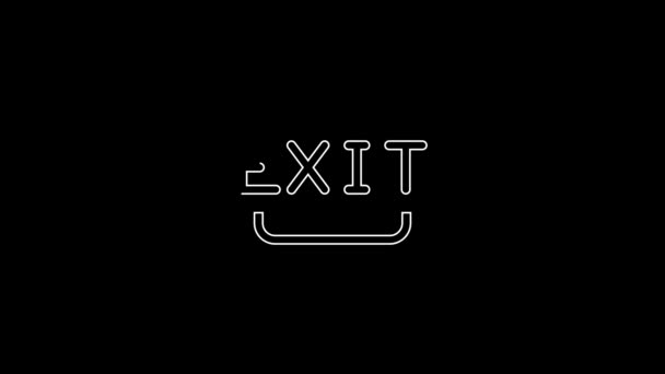 White Line Fire Exit Icon Isolated Black Background Fire Emergency — Video Stock