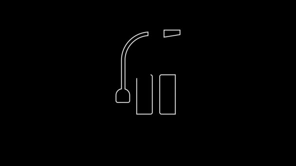White Line Fire Extinguisher Icon Isolated Black Background Video Motion — Stock videók