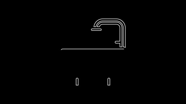 Biała Linia Bathtub Ikona Izolowana Czarnym Tle Animacja Graficzna Ruchu — Wideo stockowe