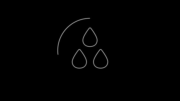 Weiße Linie Wassertropfen Symbol Isoliert Auf Schwarzem Hintergrund Video Motion — Stockvideo