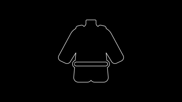 White Line Bathrobe Icon Isolated Black Background Video Motion Graphic — 图库视频影像