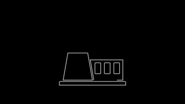 Beyaz çizgi Fabrikası simgesi siyah arkaplanda izole edildi. Endüstriyel bina. 4K Video hareketli grafik canlandırması.