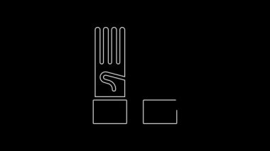 Siyah arka planda beyaz çizgi tıbbi kauçuk eldiven ikonu var. Koruyucu lastik eldivenler. 4K Video hareketli grafik canlandırması.