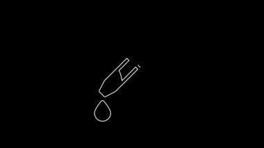 Beyaz çizgi Pipette simgesi siyah arkaplanda izole edildi. Tıbbi elementler, kimya laboratuarı ekipmanları. Damlalı boru. Tıp sembolü. 4K Video hareketli grafik canlandırması.