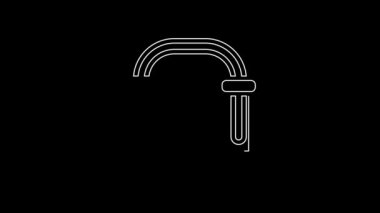 Beyaz çizgi test tüpü ve matara. Siyah arka planda kimyasal laboratuvar ikonu var. Sıvı transfer sistemi. Laboratuvar cam levhası. 4K Video hareketli grafik canlandırması.