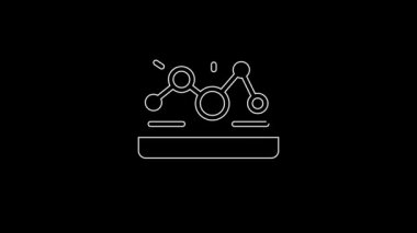 White line Genetic engineering modification on laptop icon isolated on black background. DNA analysis, genetics testing, cloning. 4K Video motion graphic animation.