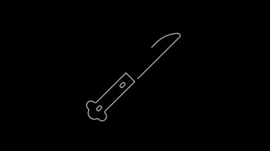 Beyaz çizgi bıçak simgesi siyah arkaplanda izole edildi. Çatal bıçak sembolü. 4K Video hareketli grafik canlandırması.