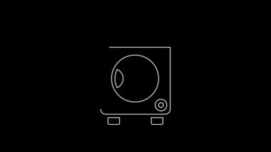 Beyaz çizgi yıkama simgesi siyah arkaplanda izole edildi. Çamaşır makinesi simgesi. Çamaşır makinesi, çamaşır makinesi. Ev aletleri sembolü. 4K Video hareketli grafik canlandırması.