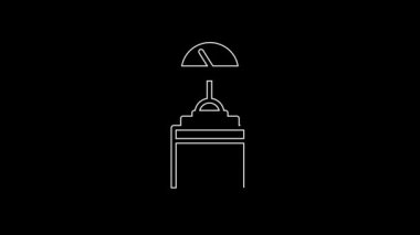 White line Lift icon isolated on black background. Elevator symbol. 4K Video motion graphic animation.