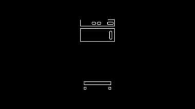 Beyaz çizgi buzdolabı simgesi siyah arkaplanda izole edildi. Buzdolabı buzdolabı. Ev aletleri ve aletler. 4K Video hareketli grafik canlandırması.