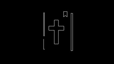Beyaz çizgi. Kutsal İncil ikonu siyah arka planda izole edilmiş. 4K Video hareketli grafik canlandırması.