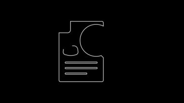 White line Document, paper analysis magnifying glass icon isolated on black background. Evidence symbol. 4K Video motion graphic animation.