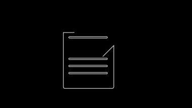 White line Document and pen icon isolated on black background. File icon. Checklist icon. Business concept. 4K Video motion graphic animation.
