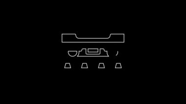 White line Cargo train wagon icon isolated on black background. Freight car. Railroad transportation. 4K Video motion graphic animation.