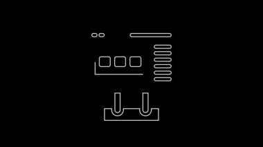 White line Ticket office to buy tickets for train or plane icon isolated on black background. Buying tickets. Ticket service. 4K Video motion graphic animation.