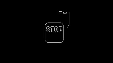 White line Emergency brake icon isolated on black background. 4K Video motion graphic animation.