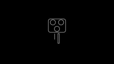 White line Train traffic light icon isolated on black background. Traffic lights for the railway to regulate the movement of trains. 4K Video motion graphic animation.