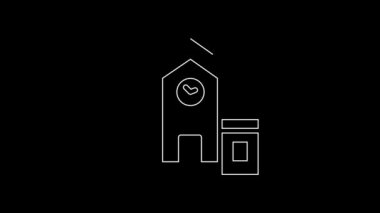 White line Railway station icon isolated on black background. 4K Video motion graphic animation.
