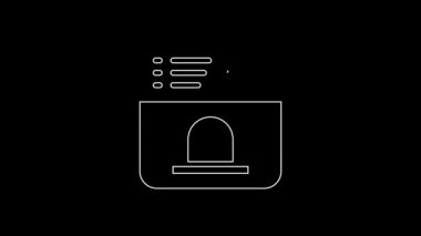 White line Ticket office to buy tickets for train or plane icon isolated on black background. Buying tickets. Ticket service. 4K Video motion graphic animation.