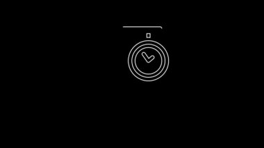 White line Train station clock icon isolated on black background. 4K Video motion graphic animation.