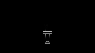 Beyaz çizgi korsan kılıç simgesi siyah arkaplanda izole edildi. Kılıç işareti. 4K Video hareketli grafik canlandırması.