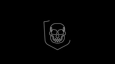 White line Shield with pirate skull icon isolated on black background. 4K Video motion graphic animation.