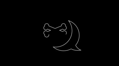 Beyaz çizgi konum korsan simgesi siyah arkaplanda izole edildi. 4K Video hareketli grafik canlandırması.