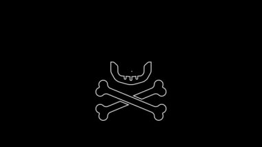 Çapraz kemik simgesindeki beyaz çizgi Skull siyah arka planda izole edildi. Mutlu Cadılar Bayramı Partisi. 4K Video hareketli grafik canlandırması.