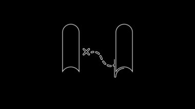 Beyaz çizgi Korsan hazine haritası simgesi siyah arkaplanda izole edildi. 4K Video hareketli grafik canlandırması.