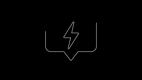 White Line Lightning Bolt Icon Isolated Black Background Flash Icon — Vídeos de Stock